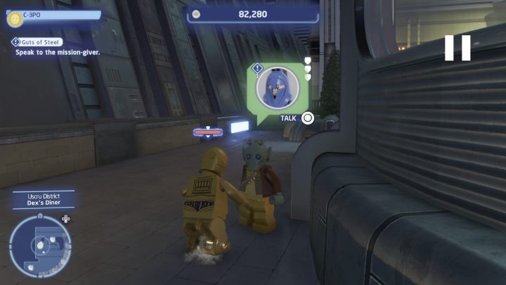 Sterując droidem protokolarnym, porozmawiajcie ze zleceniodawcą i przyjmijcie zadanie - LEGO Skywalker Saga: Smaczek na stalodzioba (Guts of Steel) - solucja, opis przejścia - LEGO Skywalker Saga - poradnik do gry