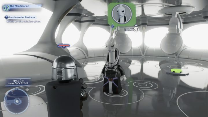 Sterując postacią Łowcy głów, porozmawiajcie ze zleceniodawcą i przyjmijcie zadanie - LEGO Skywalker Saga: Wełnolamandrzy wynalazek (Woolamander Business) - solucja, opis przejścia - LEGO Skywalker Saga - poradnik do gry