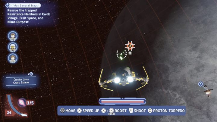 Polećcie w przestrzeń lokalną planety Crait i uratujcie statek ruchu oporu - LEGO Skywalker Saga: To było kilka pułapek (It Was Several Traps) - solucja, opis przejścia - LEGO Skywalker Saga - poradnik do gry