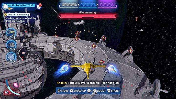 W przypadku działek i anten zadbajcie o sprawdzenie obu stron statku, dzięki czemu zlokalizujecie ewentualne brakujące cele do trafienia - LEGO Skywalker Saga: To dopiero wyścigi (Now This is Podracing) - solucja, opis przejścia - LEGO Skywalker Saga - poradnik do gry