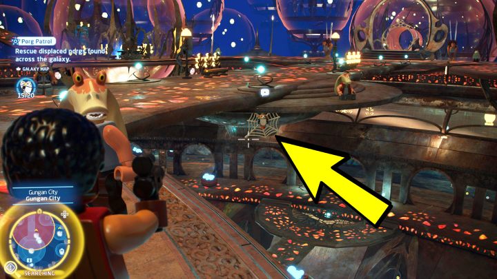 Porg jest uwięziony w pajęczynie pod mostem - LEGO Skywalker Saga: Porgowy patrol (Porg Patrol) - solucja, opis przejścia - LEGO Skywalker Saga - poradnik do gry