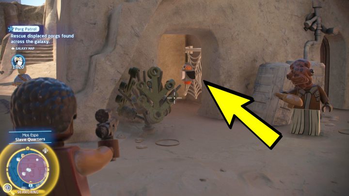 Porg znajduje się w pajęczej sieci w jednym z budynków - LEGO Skywalker Saga: Porgowy patrol (Porg Patrol) - solucja, opis przejścia - LEGO Skywalker Saga - poradnik do gry