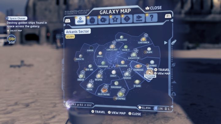 Wyzwanie Okrętowa obława (Space Chaser) polega na zniszczeniu 10 złotych statków krążących po galaktyce - LEGO Skywalker Saga: Okrętowa obława (Space Chaser) - solucja, opis przejścia - LEGO Skywalker Saga - poradnik do gry