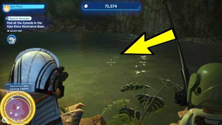 Jeden z kameleonów ukrywa się na dnie jeziora w jaskini, w centrum kontroli - LEGO Skywalker Saga: Gonitwa za gadami (Reptile Revealer) - solucja, opis przejścia - LEGO Skywalker Saga - poradnik do gry