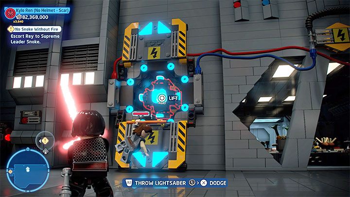 Zainteresujcie się teraz boczną dźwignią, której musi złapać się jedna z postaci - LEGO Skywalker Saga: Bliskie spotkania pierwszego Snokea (No Snoke Without Fire) - solucja, opis przejścia - LEGO Skywalker Saga - poradnik do gry