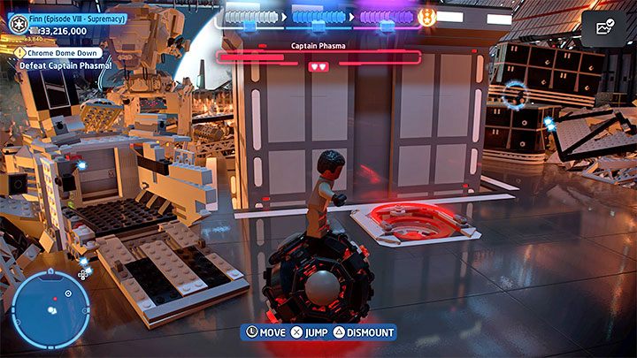 Przed półką, na której rozstawiła się Phasma znajdziecie kulę z obrazka 1 - LEGO Skywalker Saga: Wielka puszka zgnieciona (Chrome Dome Down) - solucja, opis przejścia - LEGO Skywalker Saga - poradnik do gry