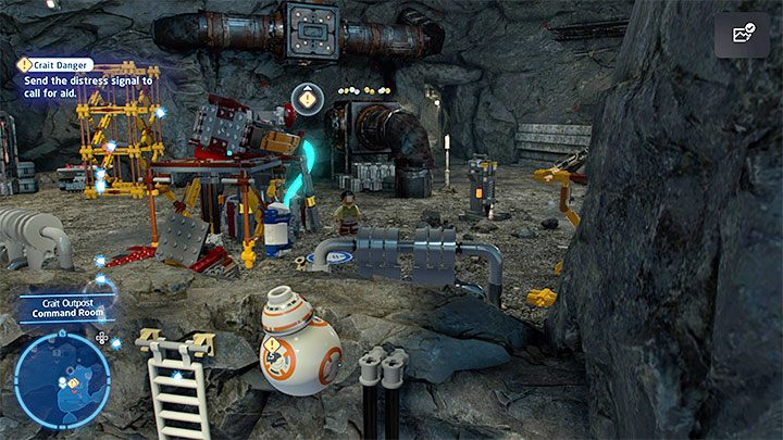 Kolejne zadanie to umożliwienie BB-8 dotarcia do wyższej części kryjówki (droid nie może korzystać z drabin) - LEGO Skywalker Saga: Sól w oku Kylo (Ground A-salt) - solucja, opis przejścia - LEGO Skywalker Saga - poradnik do gry