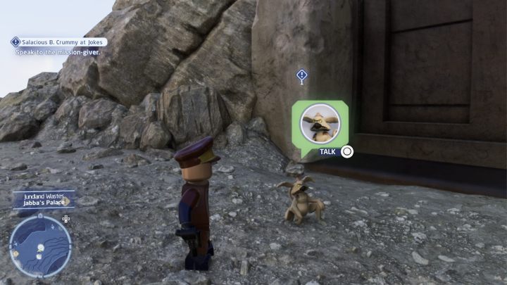 Przyjmijcie zadanie od zleceniodawcy przy pałacu Jabby na pustyni Jundlandii i wybierzcie się do Mos Eisley na planecie Tatooine - LEGO Skywalker Saga: Kolekcjonowanie kawałów (Salacious B. Crummy at Jokes) - solucja, opis przejścia - LEGO Skywalker Saga - poradnik do gry