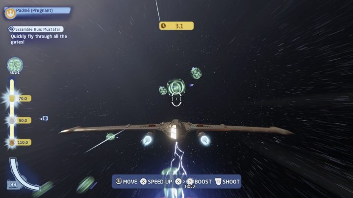 Wyścig polega na jak najszybszym zaliczeniu wszystkich 21 zielonych bram - LEGO Skywalker Saga: Mustafar - próby, solucja, opis przejścia - LEGO Skywalker Saga - poradnik do gry