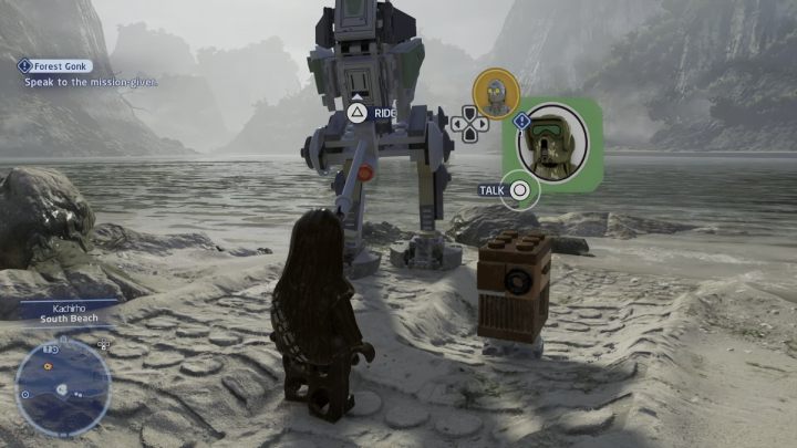 Sterując droidem protokolarnym porozmawiajcie ze zleceniodawcą przy wschodniej plaży na Kachirho - LEGO Skywalker Saga: Leśny gonk (Forest Gonk) - solucja, opis przejścia - LEGO Skywalker Saga - poradnik do gry