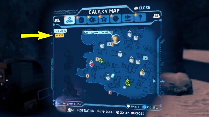 Na mapie lokacji, w której aktualnie przebywacie, znajdziecie zaznaczone miejsca klocków kyber, haseł oraz osób, które podzielą się plotkami na temat okolicznych znajdziek - LEGO Skywalker Saga: Jak odnajdować sekrety? - LEGO Skywalker Saga - poradnik do gry