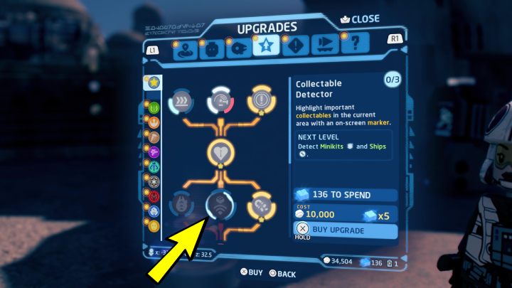 Dzięki wykupieniu ulepszenia wykrywacz kolekcjonerski, na ekranie zaznaczone będą wszystkie znajdźki w rejonie - LEGO Skywalker Saga: Jak odnajdować sekrety? - LEGO Skywalker Saga - poradnik do gry
