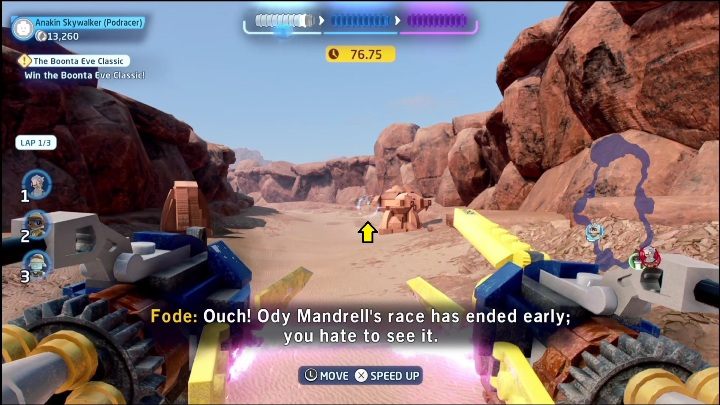 Następną część znajdziecie po prawej stronie toru, zaraz przy skałach - LEGO Skywalker Saga: Mroczne widmo - lista znajdziek i nagrody - LEGO Skywalker Saga - poradnik do gry