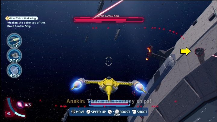 Jedną z części minizestawu zdobędziecie niszcząc element przyczepione do statku - LEGO Skywalker Saga: Mroczne widmo - lista znajdziek i nagrody - LEGO Skywalker Saga - poradnik do gry