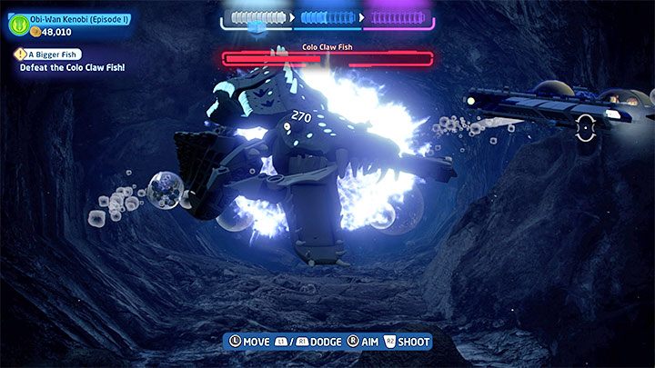Po krótkiej chwili pojawi się drugi boss, którym będzie Ryba colo (Colo Claw Fish) - LEGO Skywalker Saga: Morski zabójca opee (Opee Sea Killer) i Ryba colo (Colo Claw Fish) - bossowie, jak pokonać? - LEGO Skywalker Saga - poradnik do gry