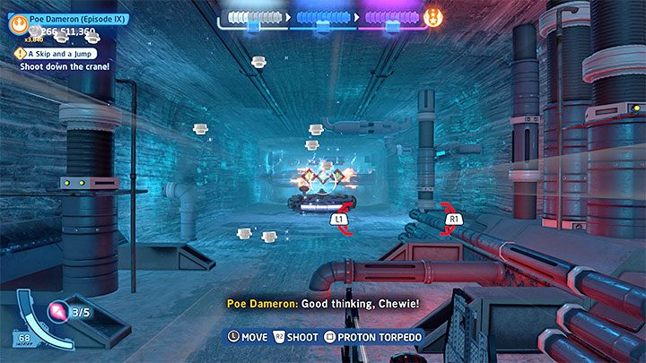W celu zaliczenia pierwszej części misji musicie zniszczyć 10 myśliwców TIE - LEGO Skywalker Saga: Poeskoki (A Skip and a Jump) - solucja, opis przejścia - LEGO Skywalker Saga - poradnik do gry