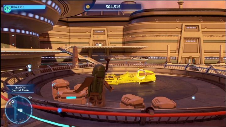 Statek zamknięty jest w złotym klocku, na środku Miasta w Chmurach - LEGO Skywalker Saga: Miasto w chmurach - lista wszystkich łamigłówek - LEGO Skywalker Saga - poradnik do gry