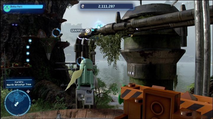 Do zdobycia tego klocka potrzebujecie postaci z hakiem (może być to droid astromechaniczny bądź łowca nagród) - LEGO Skywalker Saga: Kachirho - lista wszystkich łamigłówek - LEGO Skywalker Saga - poradnik do gry