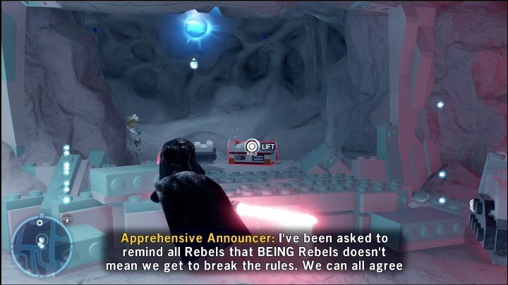 Waszym zadaniem jest pierw zniszczenie ściany blokującej wejście do pomieszczenia - to można zrobić jedynie mieczem świetlnym - LEGO Skywalker Saga: Baza Echo - lista wszystkich łamigłówek - LEGO Skywalker Saga - poradnik do gry