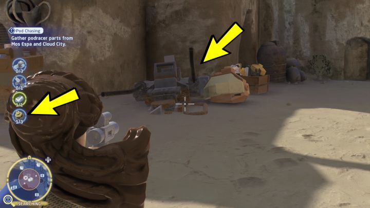 Idźcie za następnym wyznacznikiem do obszaru poszukiwań i porozmawiajcie z mieszkańcem stojącym przy schodach - LEGO Skywalker Saga: Ściganie ścigaczy (Pod Chasing) - solucja, opis przejścia - LEGO Skywalker Saga - poradnik do gry
