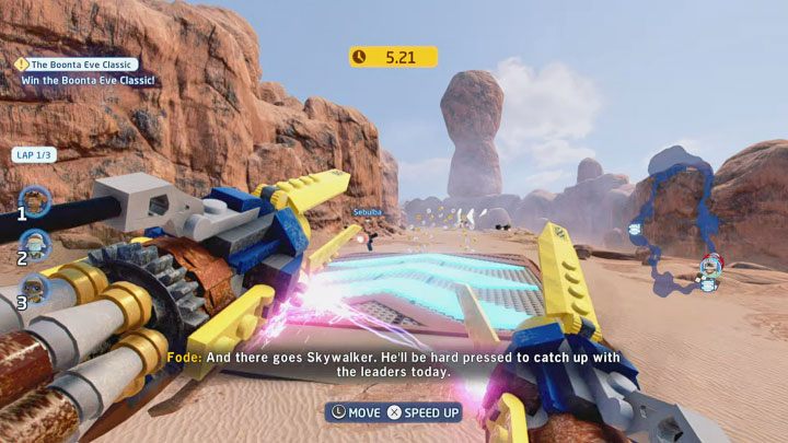 Nowy poziom zakłada wygranie wyścigu składającego się z 3 okrążeń - LEGO Skywalker Saga: Wyścig Boonta Classic (The Boonta Eve Classic) - solucja, opis przejścia - LEGO Skywalker Saga - poradnik do gry