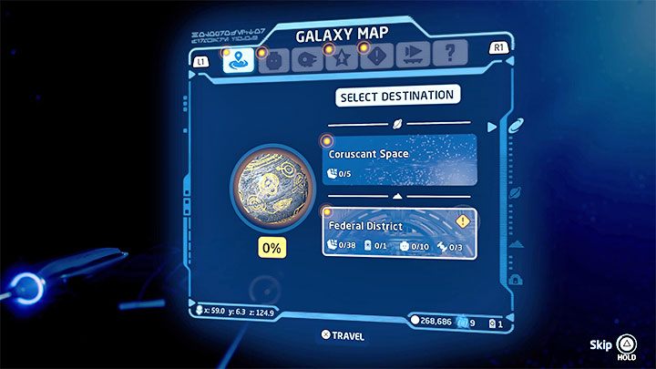 Jako konkretny cel podróży musicie wybrać dystrykt federalny (Federal District), dzięki któremu automatycznie wylądujecie na powierzchni Coruscant i znajdziecie się w nowej lokacji questowej - LEGO Skywalker Saga: Maul-y problem (Better Call Maul) - solucja, opis przejścia - LEGO Skywalker Saga - poradnik do gry