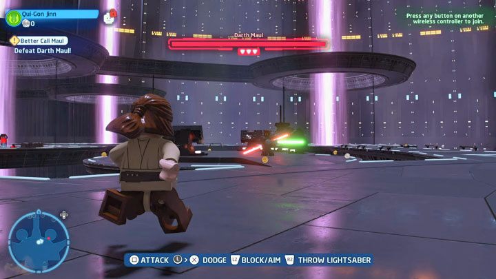 Docelowo będziecie musieli czterokrotnie pozbawić Dartha Maula dużego paska zdrowia i kolejne pojedynki z nim będą przedzielone innymi scenami - LEGO Skywalker Saga: Maul-y problem (Better Call Maul) - solucja, opis przejścia - LEGO Skywalker Saga - poradnik do gry