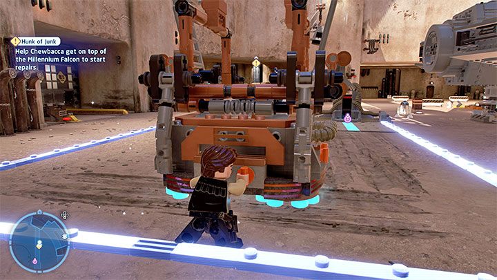 Zainteresujcie się lewitującą platformą z powyższego obrazka, którą znajdziecie w sąsiedztwie statku - LEGO Skywalker Saga: Sterta złomu (Hunk of Junk) - solucja, opis przejścia - LEGO Skywalker Saga - poradnik do gry