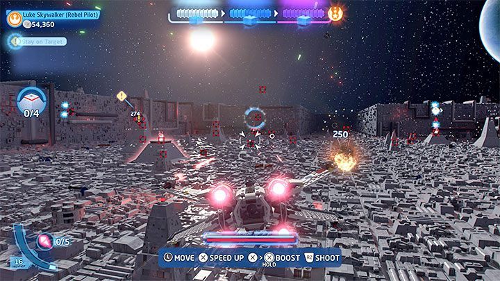 Innym dobrym etapem do farmienia monet jest poziom Trzymaj się celu (Stay on Target), który dla odmiany jest ostatnią misją z epizodu 4 - LEGO Skywalker Saga: Jak zdobywać Monety (study)? - LEGO Skywalker Saga - poradnik do gry