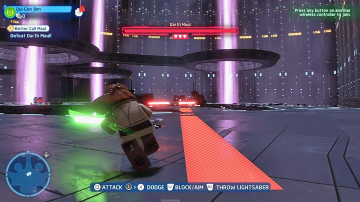 Ważnym elementem tego pojedynku jest unikanie silnych ataków Dartha Maula, które oznaczane są czerwonymi paskami - LEGO Skywalker Saga: Darth Maul - boss, jak pokonać? - LEGO Skywalker Saga - poradnik do gry