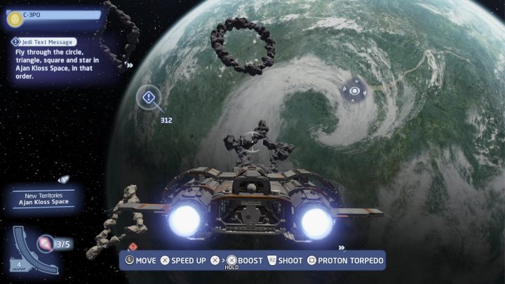 Wybierzcie się w przestrzeń lokalną planety Ajan Kloss i podlećcie do celu misji - LEGO Skywalker Saga: Depesza od Jedi (Jedi Text Message) - solucja, opis przejścia - LEGO Skywalker Saga - poradnik do gry