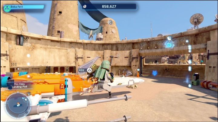 Klocek znajdujący się na lądowisku leży na górnej półce budynku - LEGO Star Wars The Skywalker Saga: Mos Eisley - lista wszystkich łamigłówek - LEGO Skywalker Saga - poradnik do gry