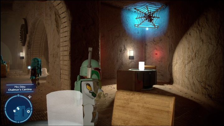 Klocek schowany jest wewnątrz budynku, we wnęce po lewej stronie - LEGO Star Wars The Skywalker Saga: Mos Eisley - lista wszystkich łamigłówek - LEGO Skywalker Saga - poradnik do gry