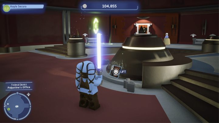 Znajdźka znajduje się w biurze Palapatinea w budynku Senatu w dzielnicy federalnej - LEGO Skywalker Saga: Coruscant - próby, solucja, opis przejścia - LEGO Skywalker Saga - poradnik do gry