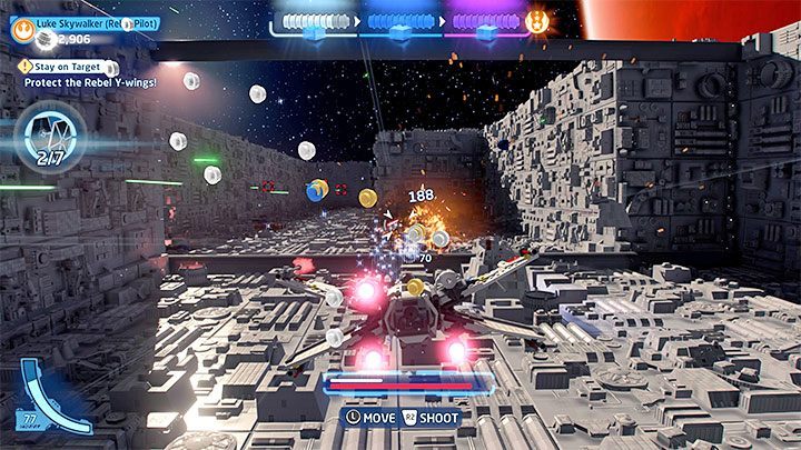 W dalszej części przelotu pojawi się rozwidlenie i możecie wybrać dowolną trasę - LEGO Skywalker Saga: Trzymaj się celu (Stay on Target) - solucja, opis przejścia - LEGO Skywalker Saga - poradnik do gry