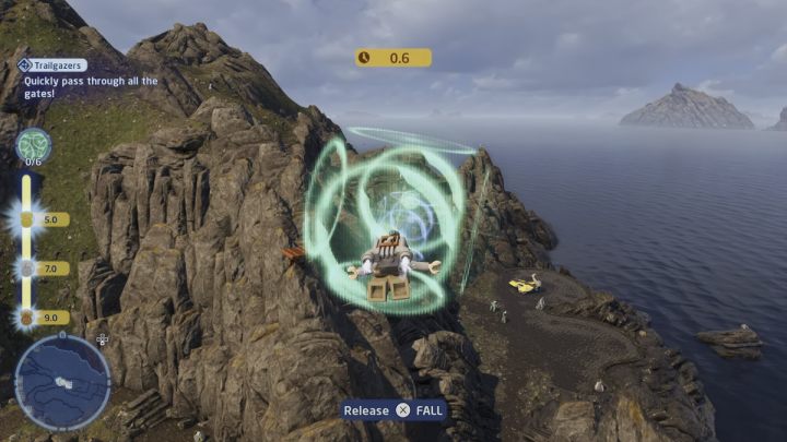Próba polega na zaliczeniu kolejno wszystkich 6 bram, szybując w przy użyciu lotni (glider), jednego z gadżetu Zbieracza - LEGO Skywalker Saga: Ahch-To - próba, solucja, opis przejścia - LEGO Skywalker Saga - poradnik do gry