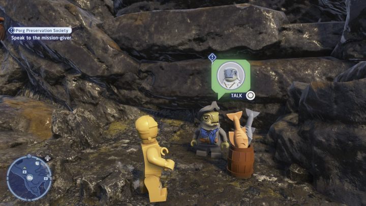 Sterując droidem protokolarnym, porozmawiajcie ze zleceniodawcą i przyjmijcie zadanie - LEGO Skywalker Saga: Towarzystwo ochrony porgów (Porg Preservation Society) - solucja, opis przejścia - LEGO Skywalker Saga - poradnik do gry