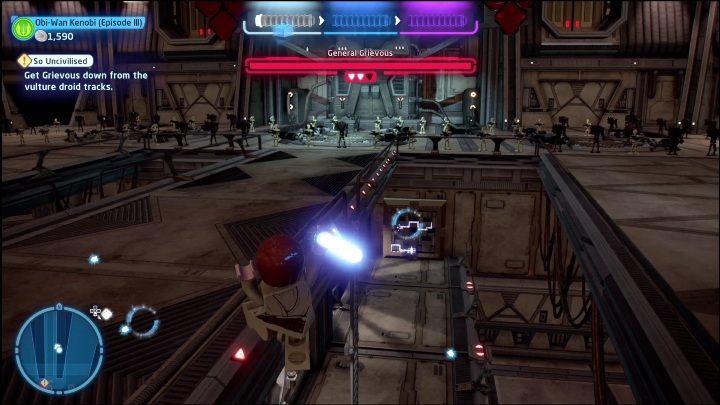 Pierwszą znajdźkę zdobędziecie zeskakując na dolną część areny - LEGO Skywalker Saga: Zemsta Sithów - lista znajdziek i nagrody - LEGO Skywalker Saga - poradnik do gry