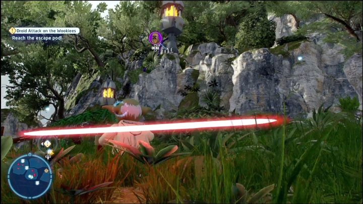 Aby dostać się do znajdźki musicie przy drzewie wybrać opcję ze zbudowaniem podnośnika - LEGO Skywalker Saga: Zemsta Sithów - lista znajdziek i nagrody - LEGO Skywalker Saga - poradnik do gry