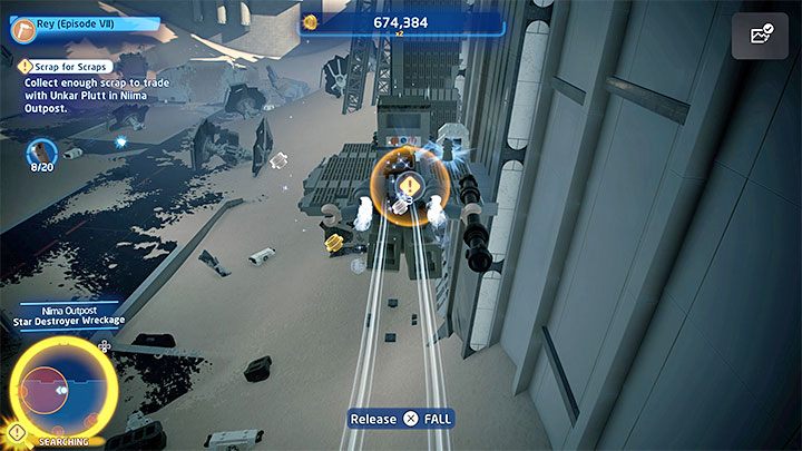 Po skorzystaniu po raz pierwszy z wyrzutni sieci dotrzecie na półkę, na której oprócz złomu znajdziecie drugi terminal - LEGO Skywalker Saga: Nisko latający złom (Low Flying Garbage) - solucja, opis przejścia - LEGO Skywalker Saga - poradnik do gry