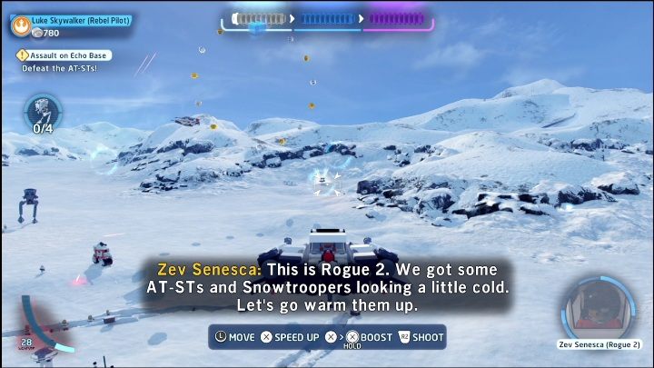 Pierwsza część minizestawu wisi nad śniegiem, na samym początku poziomu - LEGO Skywalker Saga: Imperium kontratakuje- lista znajdziek i nagrody - LEGO Skywalker Saga - poradnik do gry