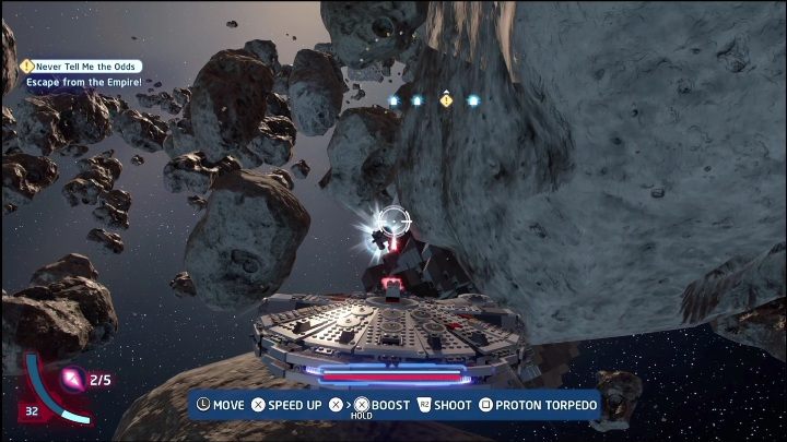 2 kolejne części minizestawu zdobędziecie w trakcie przelatywania pomiędzy asteroidami - LEGO Skywalker Saga: Imperium kontratakuje- lista znajdziek i nagrody - LEGO Skywalker Saga - poradnik do gry