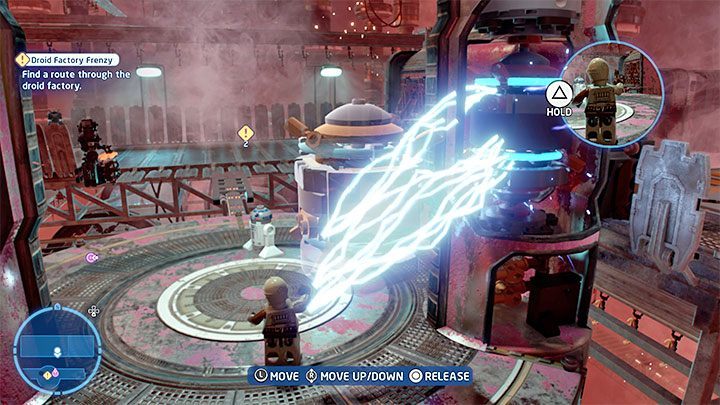 Uruchomione zostanie źródło energii nad niebieskim terminalem, ale drugie będzie wymagało naładowania - LEGO Skywalker Saga: Fanaberie w fabryce droidów (Droid Factory Frenzy) - solucja, opis przejścia - LEGO Skywalker Saga - poradnik do gry