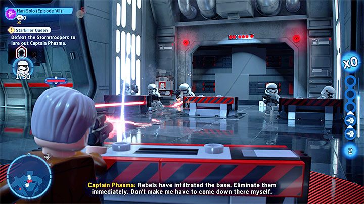 W trakcie walk możecie pomagać sobie zasłonami, przy czym oddalajcie się od nich jeśli zauważycie lecące w Waszą stronę granaty - LEGO Skywalker Saga: Królowa Starkillera (Starkiller Queen) - solucja, opis przejścia - LEGO Skywalker Saga - poradnik do gry