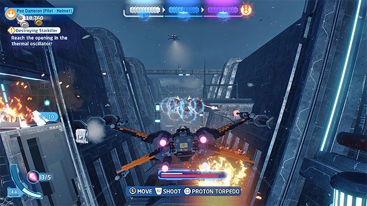 Po zniszczeniu okolicznych myśliwców i systemów obronnych rozpocznie się przelot korytarzem - LEGO Skywalker Saga: Zniszczenie Starkillera (Destroying Starkiller) - solucja, opis przejścia - LEGO Skywalker Saga - poradnik do gry