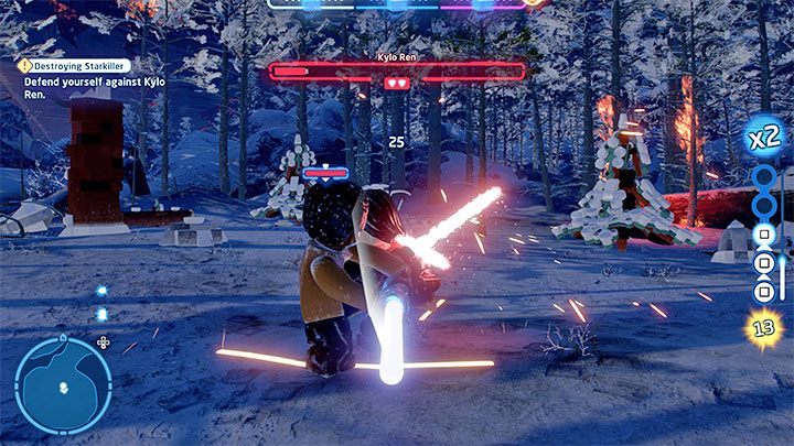 Kylo Rena atakujcie zawsze postacią z mieczem świetlnym i początkowo będzie to Finn - LEGO Skywalker Saga: Zniszczenie Starkillera (Destroying Starkiller) - solucja, opis przejścia - LEGO Skywalker Saga - poradnik do gry