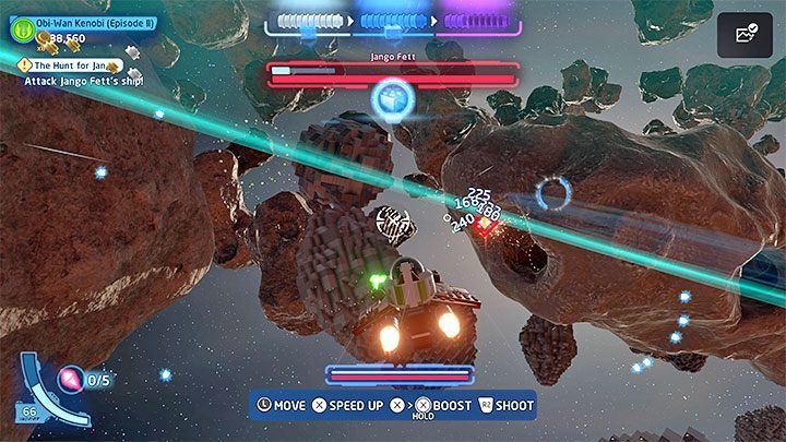 Druga konfrontacja jest częścią misji fabularnej, która zakłada pokonania statku Jango Fetta po dotarciu do pola asteroidów - LEGO Skywalker Saga: Jango Fett - boss, jak pokonać? - LEGO Skywalker Saga - poradnik do gry