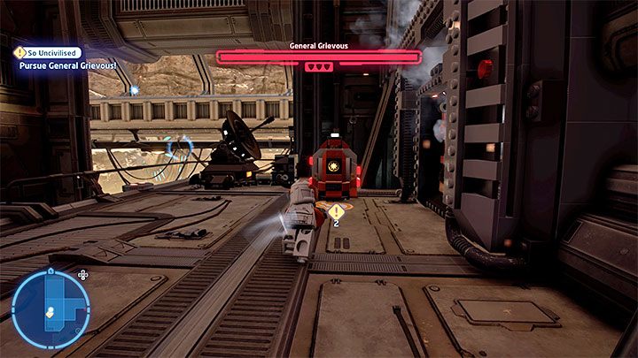 Zbliżcie się do Grievousa i po tym jak ucieknie zniszczcie fragment ściany, przy którym wcześniej stał - LEGO Skywalker Saga: Generał Grievous (General Grievous) - boss, jak pokonać? - LEGO Skywalker Saga - poradnik do gry
