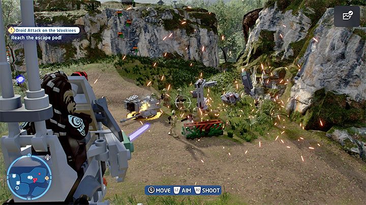 W kolejnej lokacji spotkacie grupę przeciwników oraz wrogą maszynę AT-RT - LEGO Skywalker Saga: Atak droidów na wookieech (Droid Attack on the Wookiees) - solucja, opis przejścia - LEGO Skywalker Saga - poradnik do gry