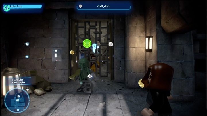 Aby dostać się do tej znajdźki musicie pierw przejąć postać w środku pomieszczenia - LEGO Star Wars The Skywalker Saga: Zamek Maz - lista wszystkich łamigłówek - LEGO Skywalker Saga - poradnik do gry